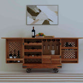 Monstro Solid Sheesham Wood Bar Trolley (Natural Finish)